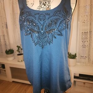 Express Teal Tank Top with Black Embellishments